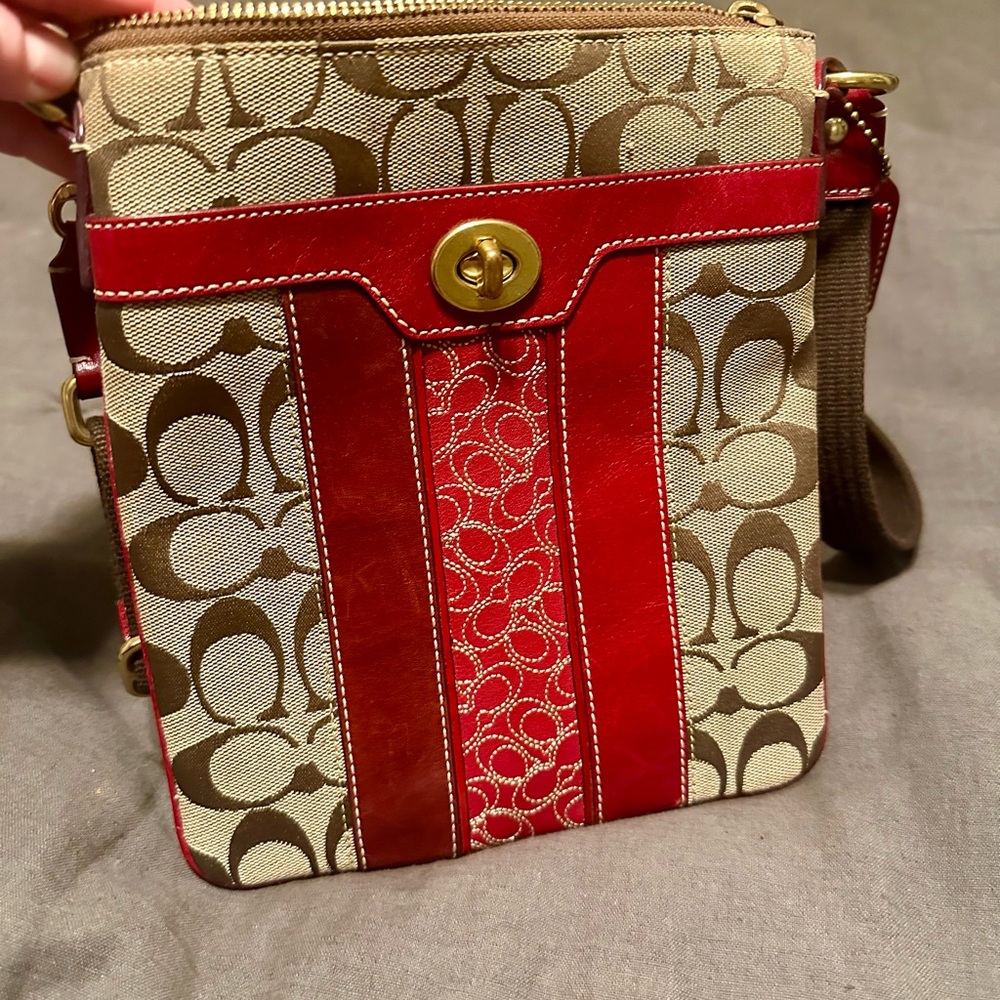 Coach Red, Brown & Tan Crossbody Purse!